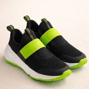 All In Motion Kids Sneakers Size 9 Black Neon Green Slip On Shoes